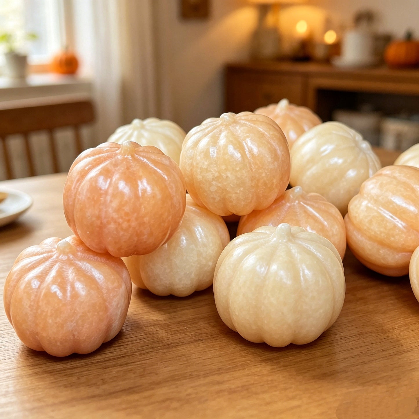 Natural Orange Square Carving Pumpkin Heal ing Gemstone Home Decor