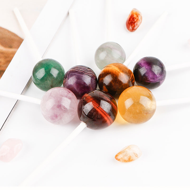Natural Crystal Carved Lollipop Heal ing Gemstone Home Decor