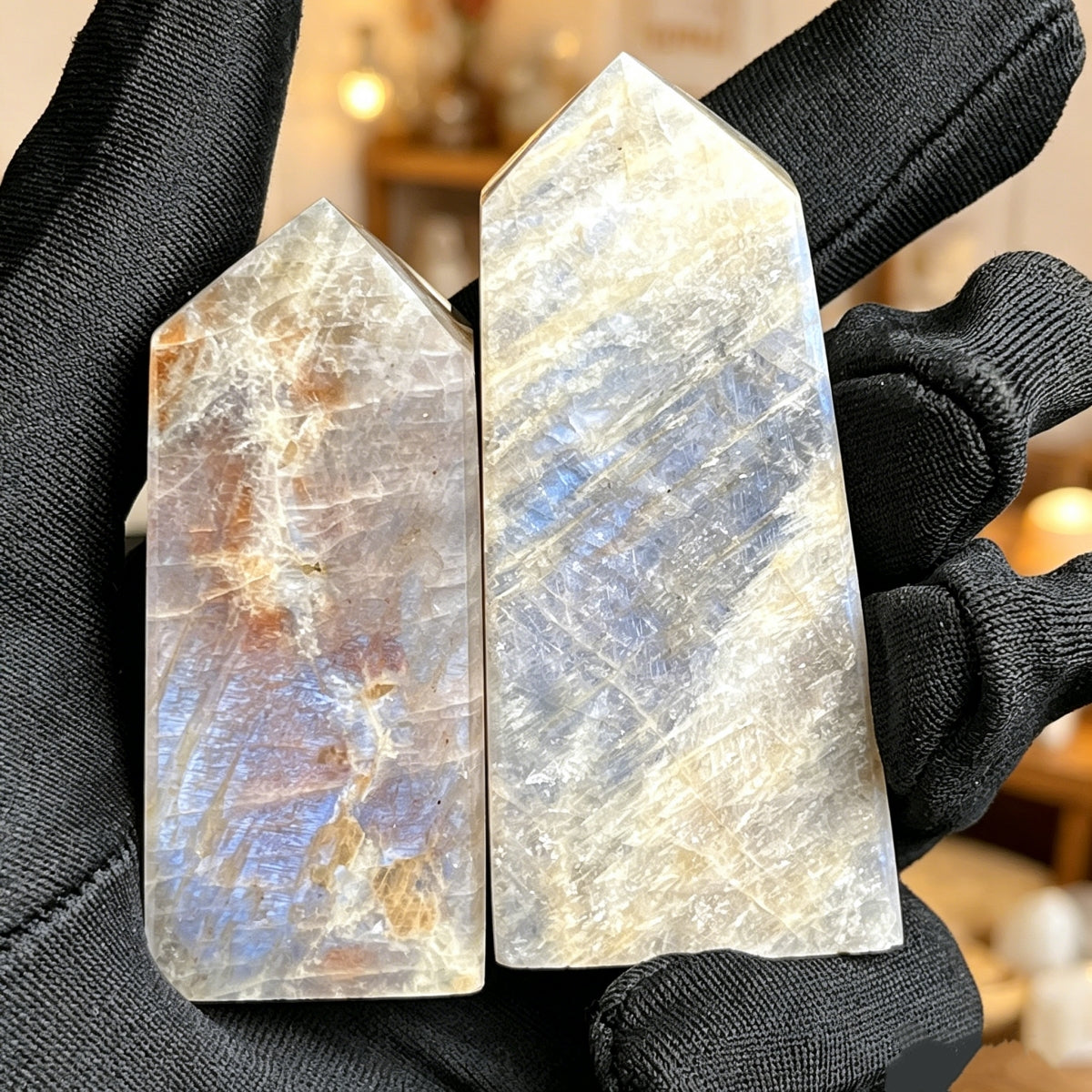 Natural Moonlight Stone Square Column Heal ing Gemstone Home Decor