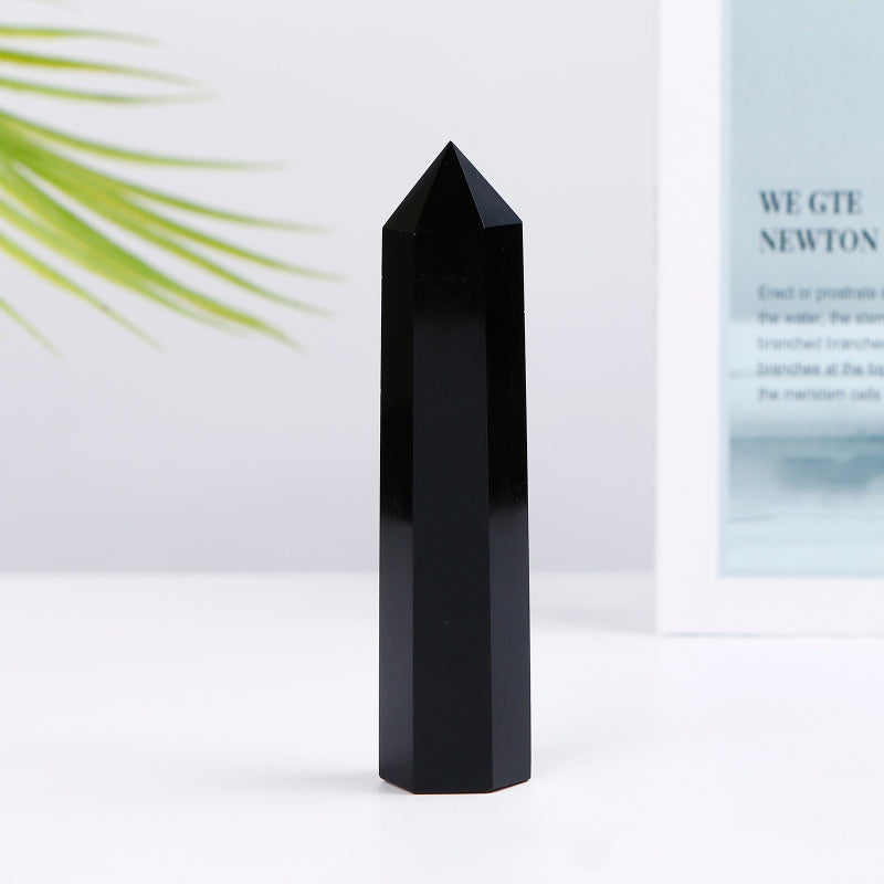 Natural Obsidian single pointed pillar Heal ing Gemstone Home Decor