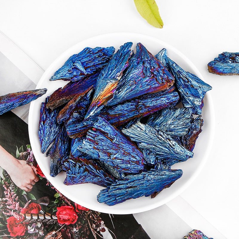 Natural  Plated black tourmaline feathers Heal ing Gemstone Home Decor