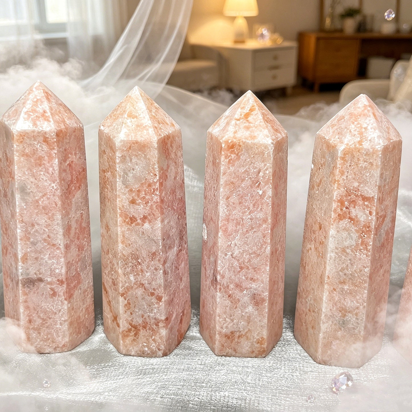 Natural Pink rouge stone single pointed column Heal ing Gemstone Home Decor
