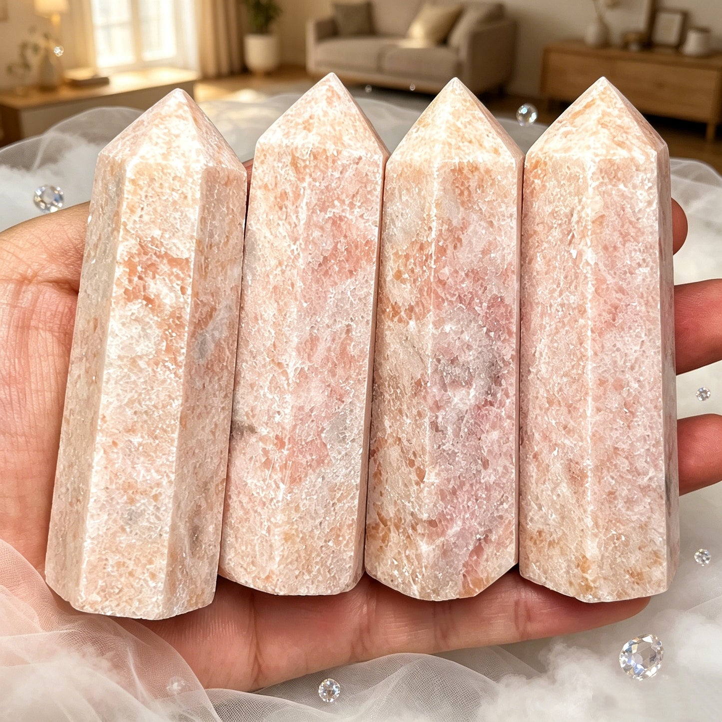 Natural Pink rouge stone single pointed column Heal ing Gemstone Home Decor