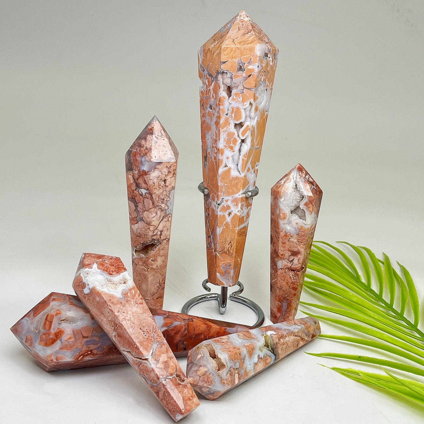 Natural Pink cherry blossom agate scepter Heal ing Gemstone Home Decor