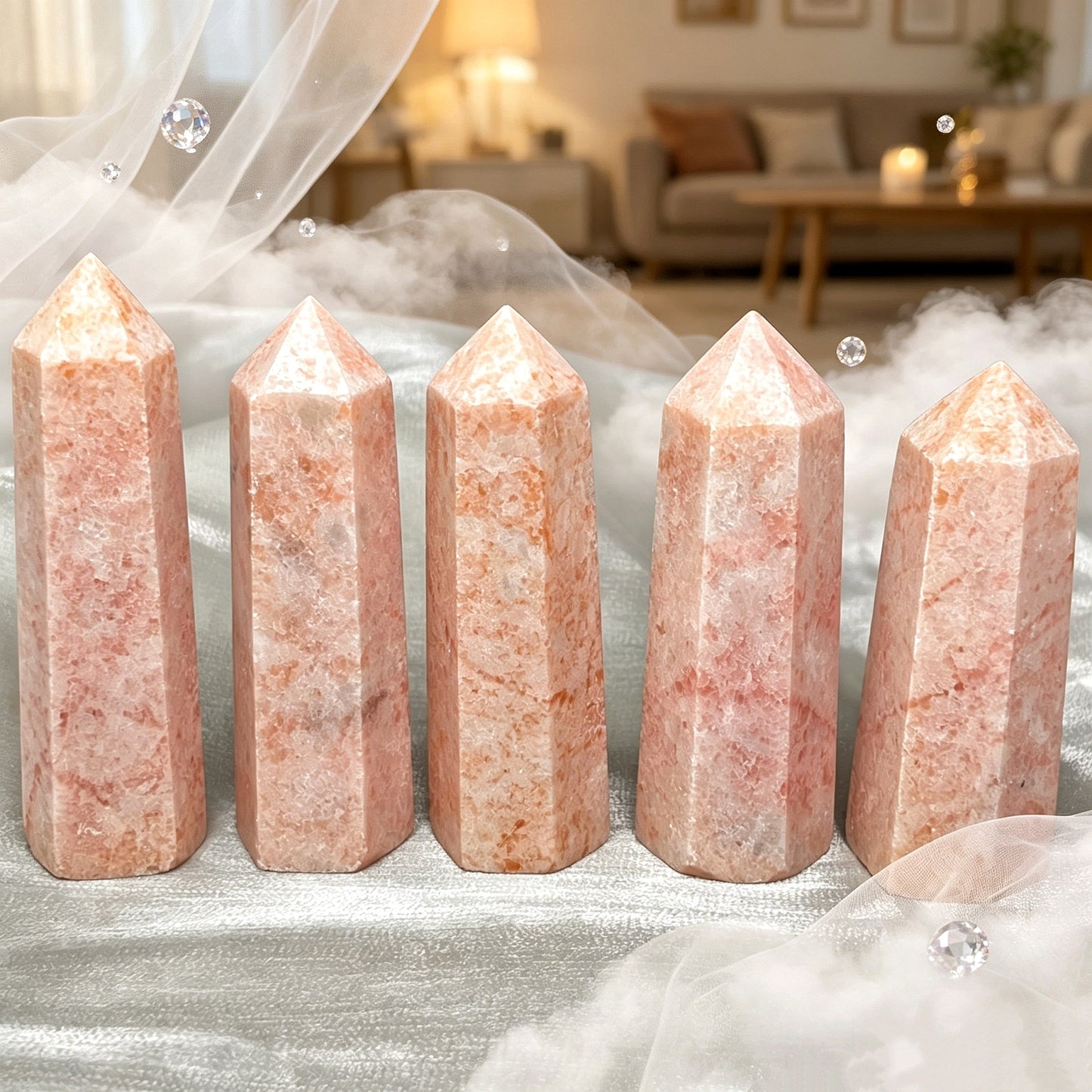 Natural Pink rouge stone single pointed column Heal ing Gemstone Home Decor