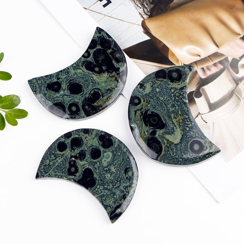 Natural Peacock Eyes Carving Moon Heal ing Gemstone Home Decor