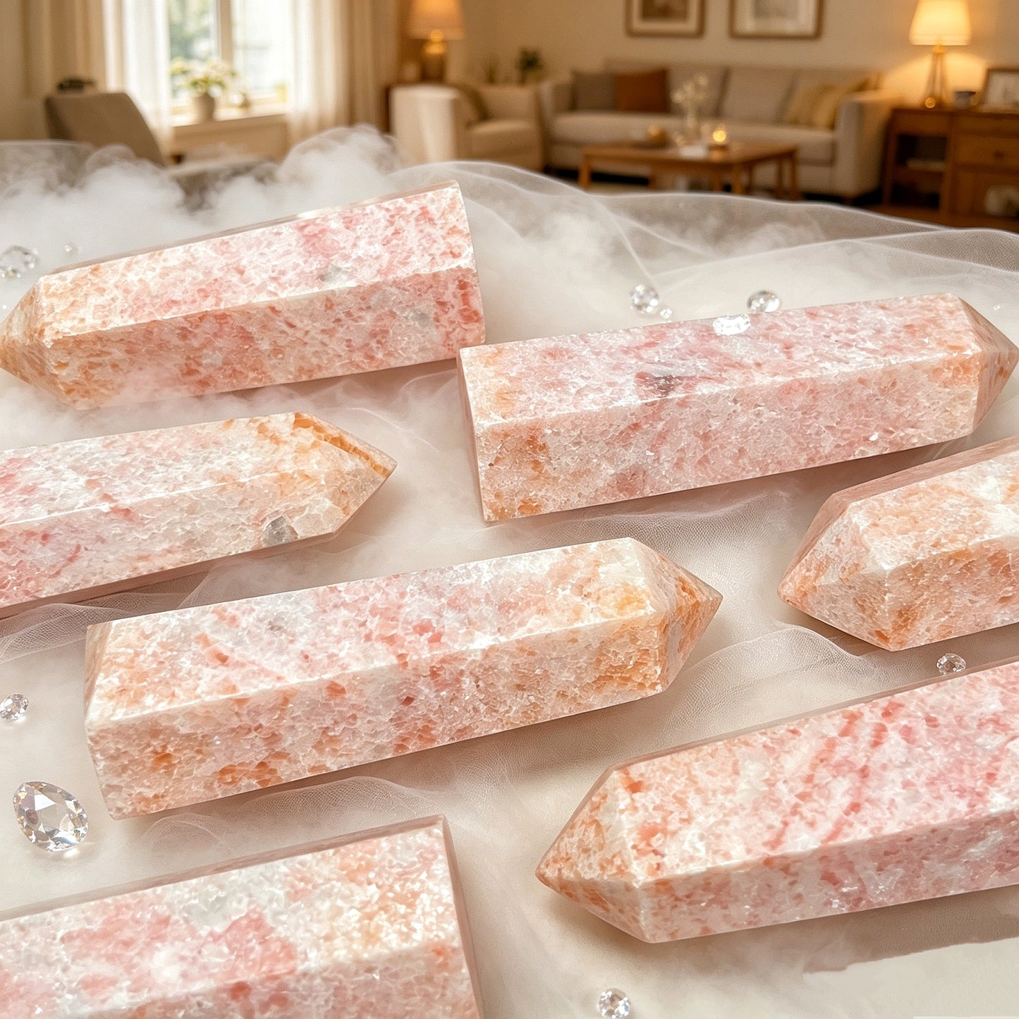 Natural Pink rouge stone single pointed column Heal ing Gemstone Home Decor