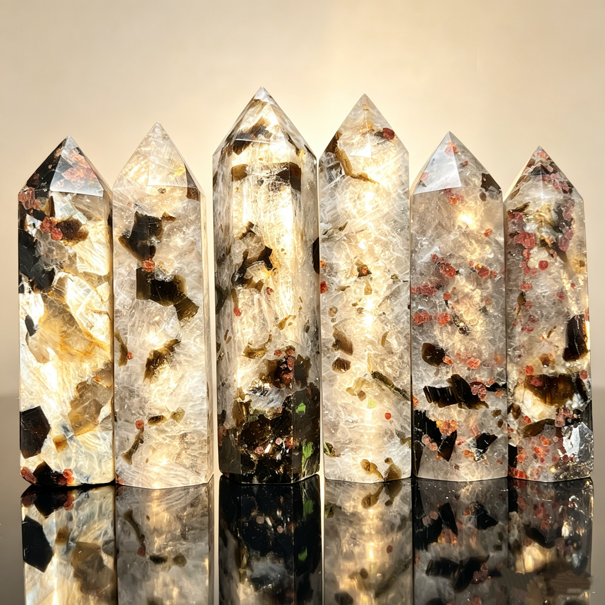 Natural Garnet silver mica single pointed column Heal ing Gemstone Home Decor