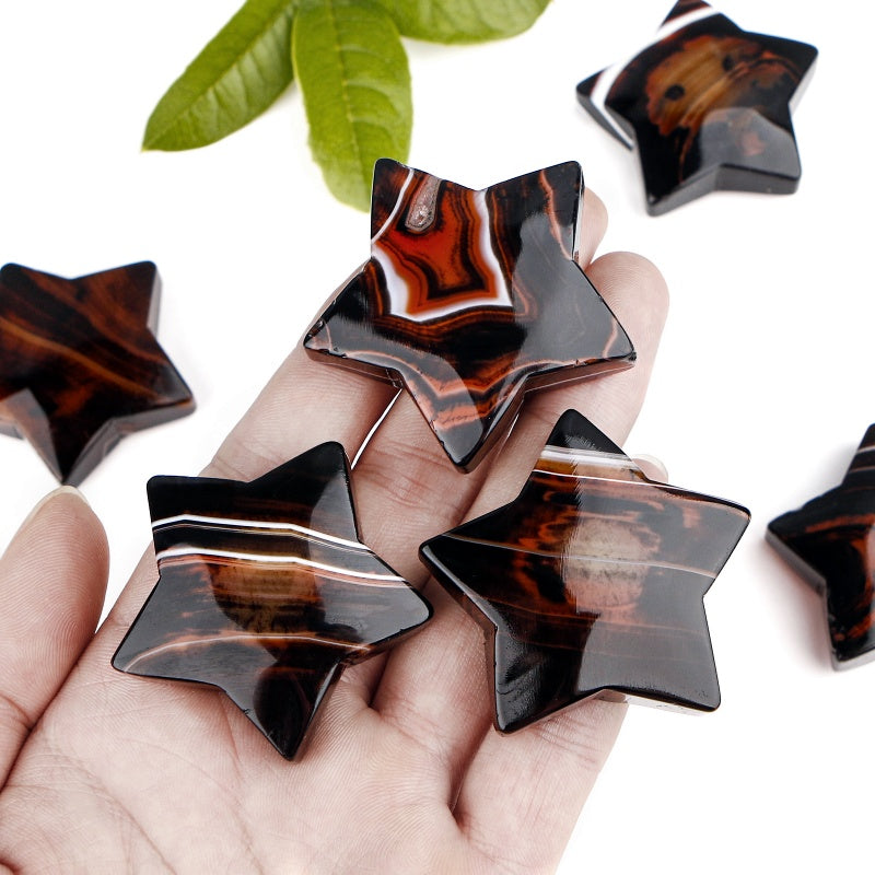 Natural Black and red wrapped agate star Heal ing Gemstone Home Decor
