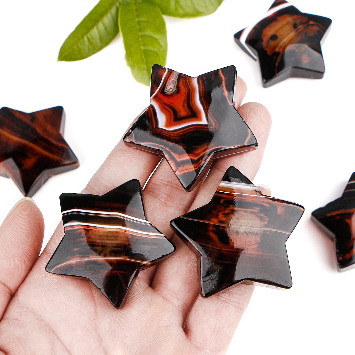 Natural Black and red wrapped agate star Heal ing Gemstone Home Decor