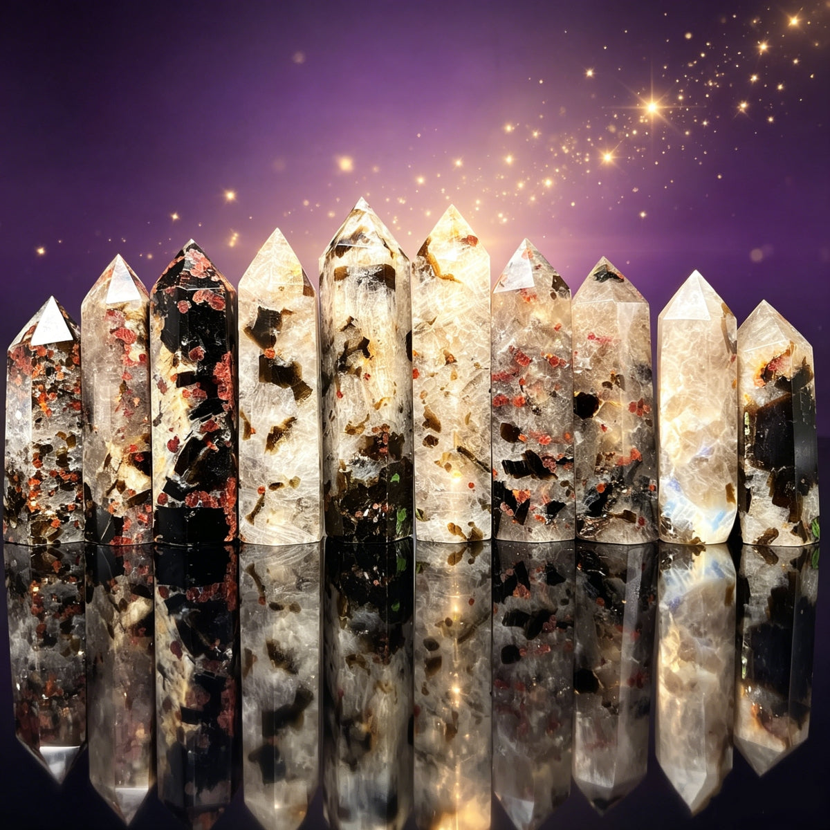 Natural Garnet silver mica single pointed column Heal ing Gemstone Home Decor