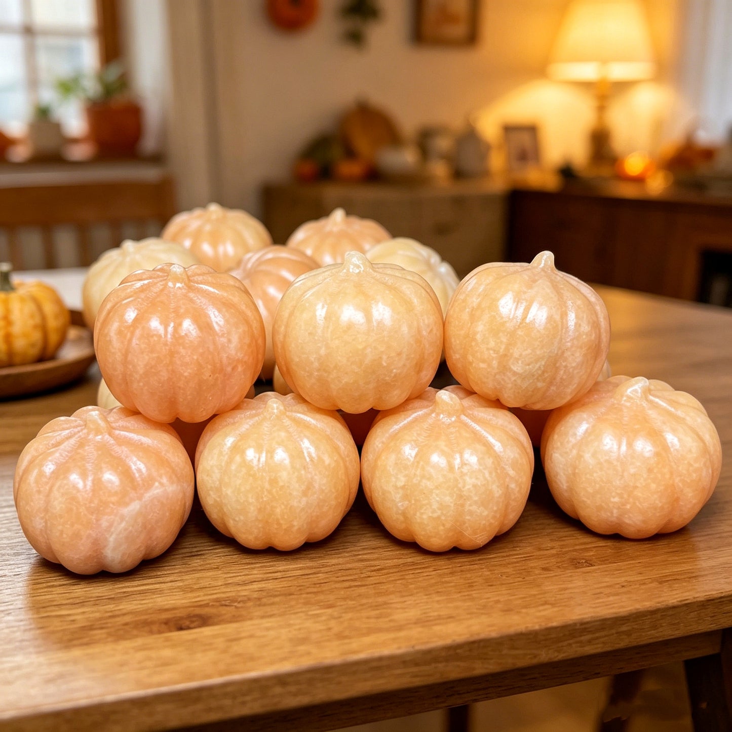 Natural Orange Square Carving Pumpkin Heal ing Gemstone Home Decor