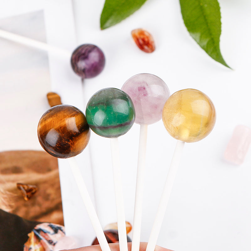 Natural Crystal Carved Lollipop Heal ing Gemstone Home Decor