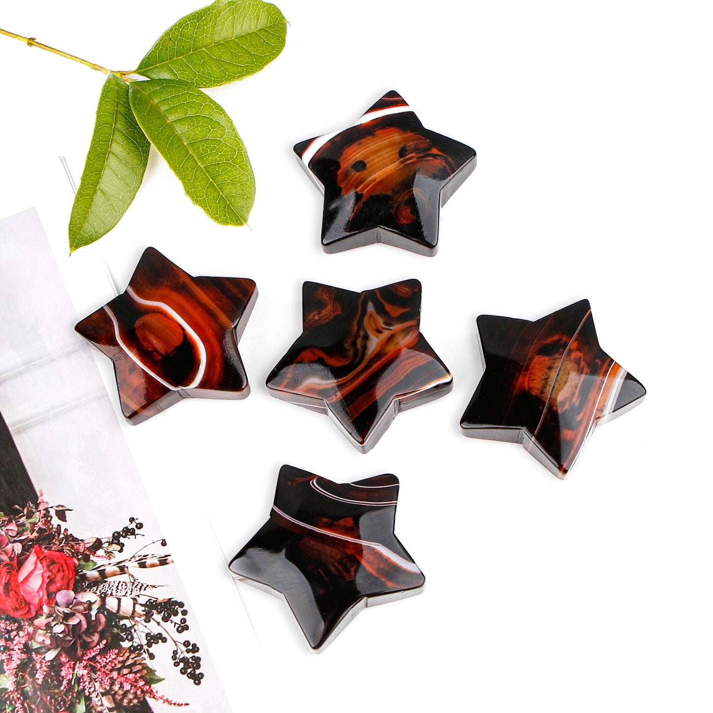 Natural Black and red wrapped agate star Heal ing Gemstone Home Decor