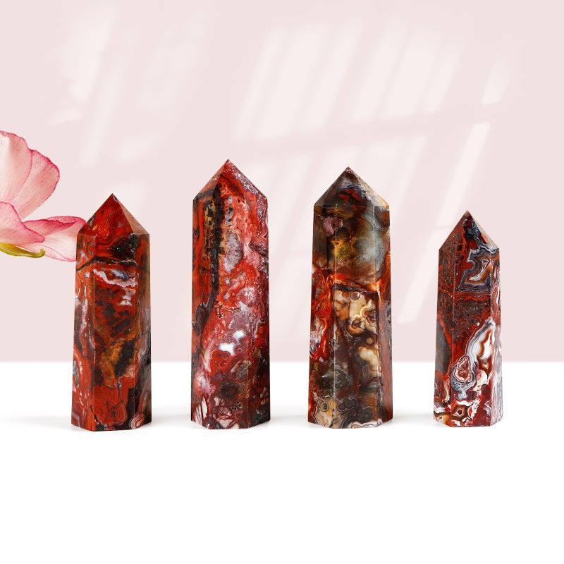 Natural Red Mexican agate single pointed pillar Heal ing Gemstone Home Decor