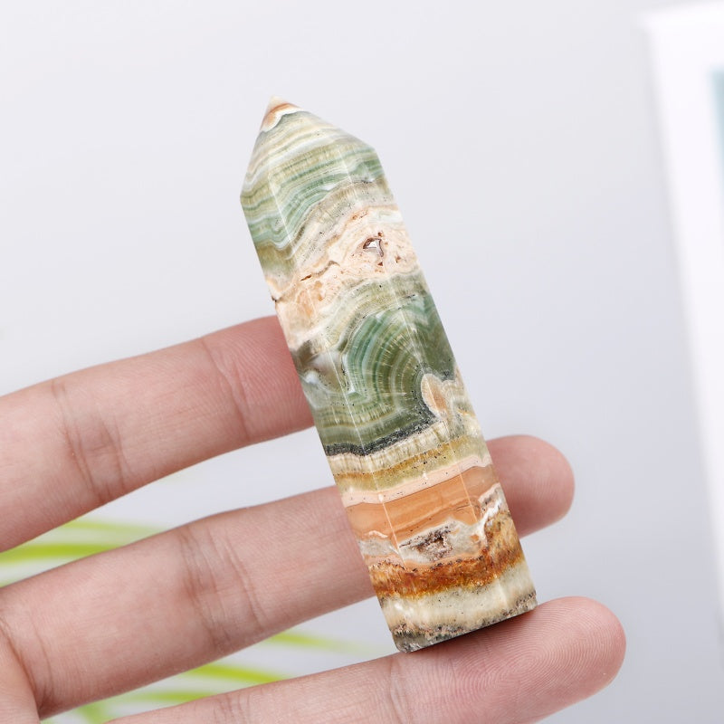 Natural Green Caribbean single pointed pillar Heal ing Gemstone Home Decor