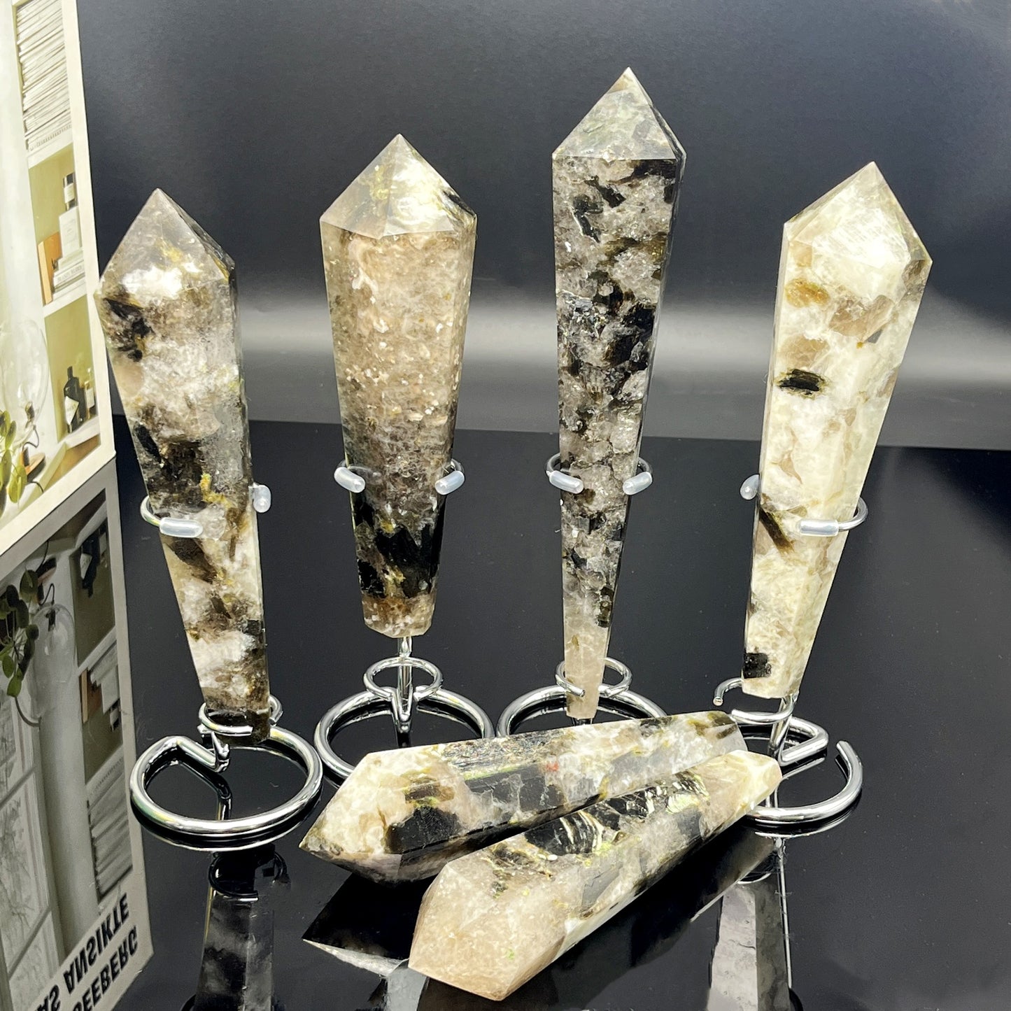 Natural Tourmaline silver mica scepter Heal ing Gemstone Home Decor