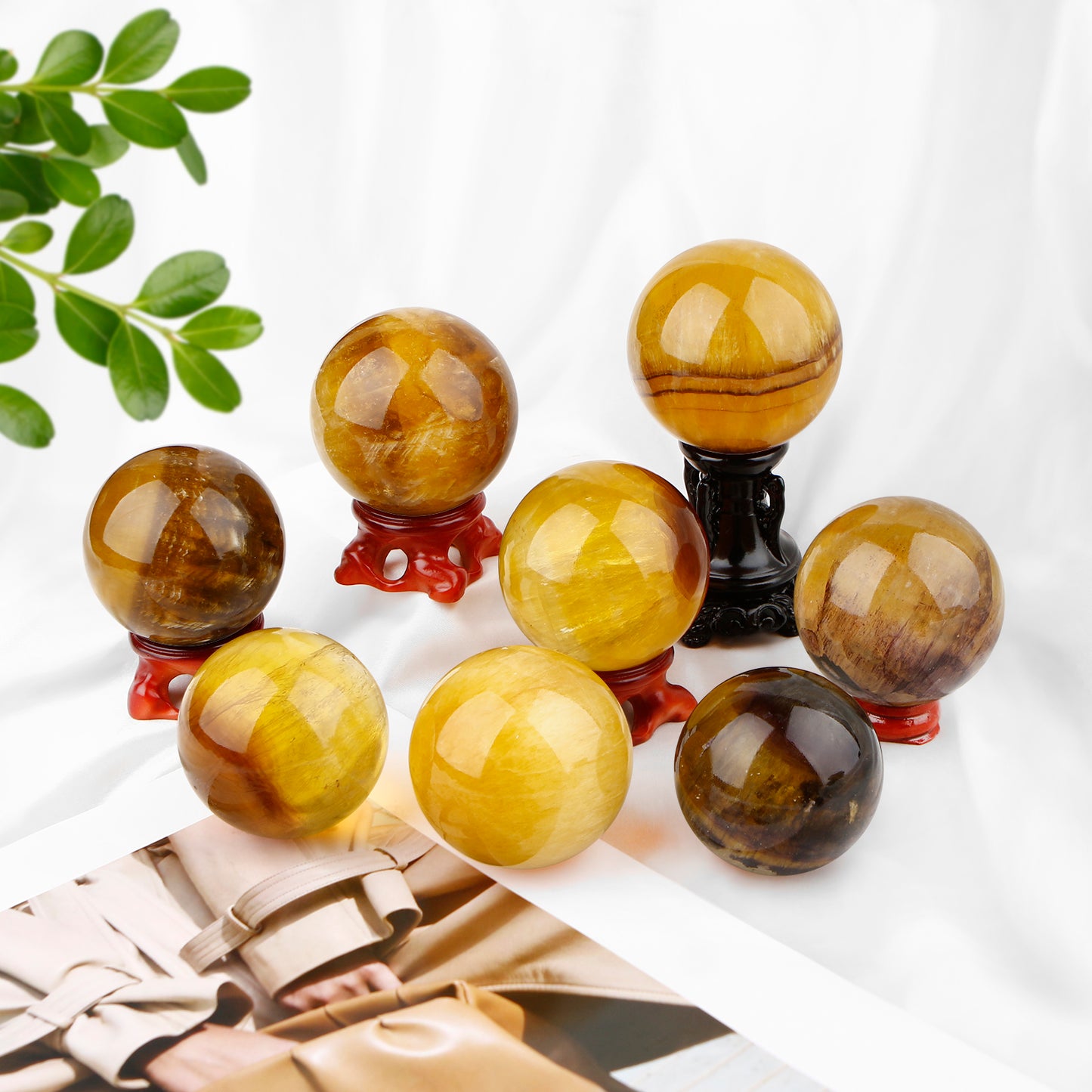 Natural Purple yellow fluorite ball Heal ing Gemstone Home Decor