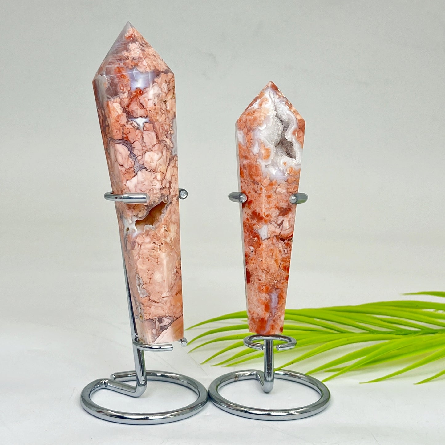Natural Pink cherry blossom agate scepter Heal ing Gemstone Home Decor