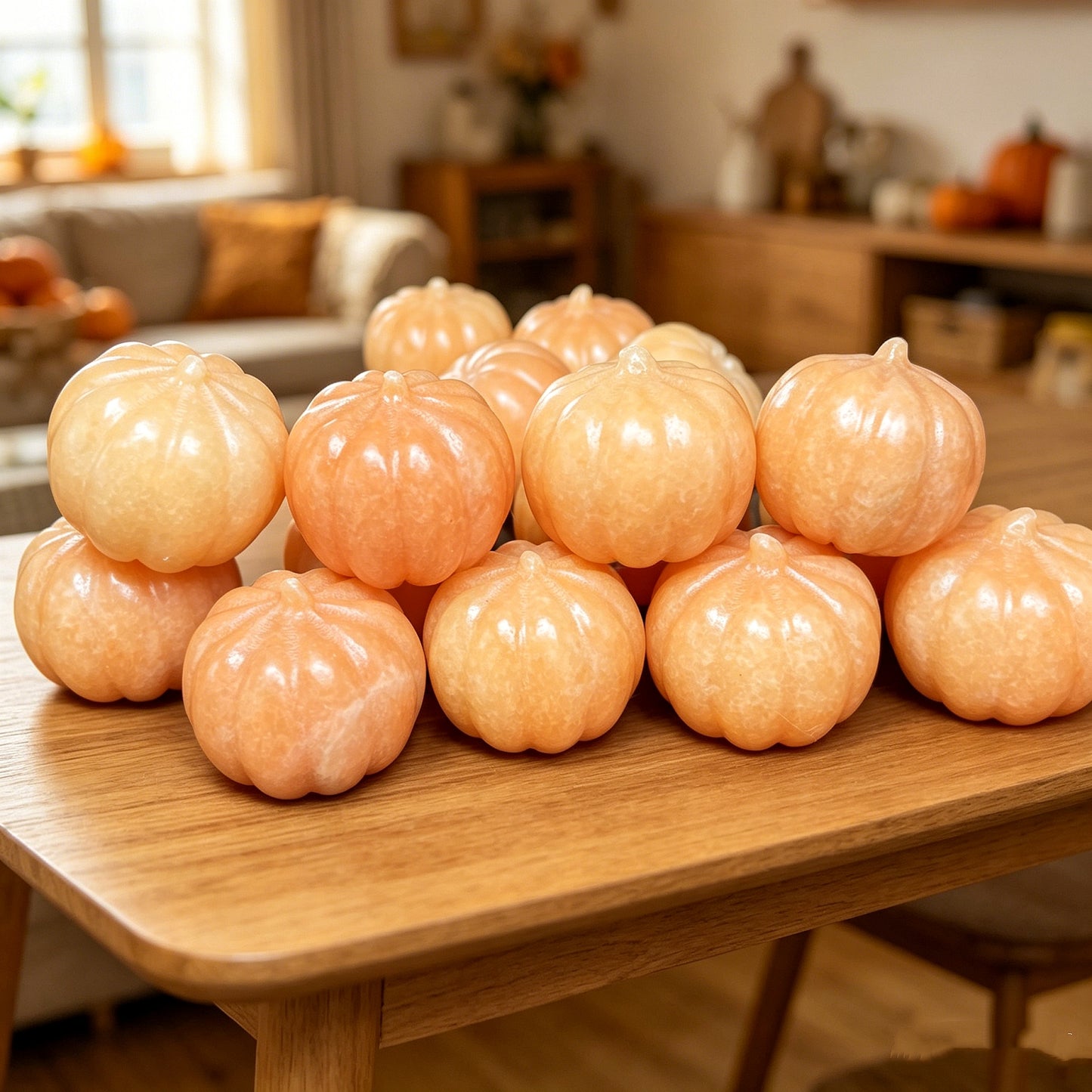 Natural Orange Square Carving Pumpkin Heal ing Gemstone Home Decor