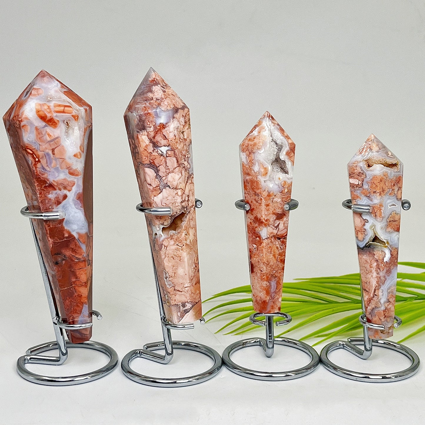 Natural Pink cherry blossom agate scepter Heal ing Gemstone Home Decor