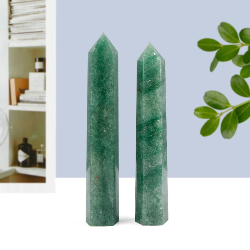 Natural Green Dongling single pointed pillar Heal ing Gemstone Home Decor