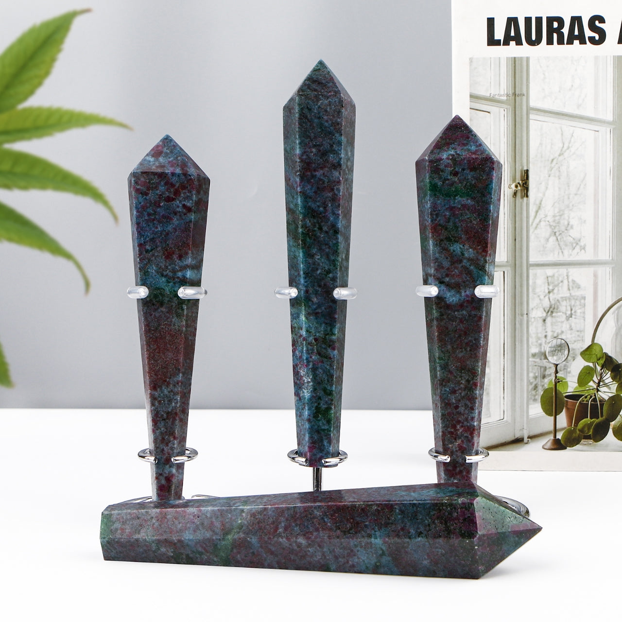 Natural Red Blue Green Treasure Scepter Heal ing Gemstone Home Decor