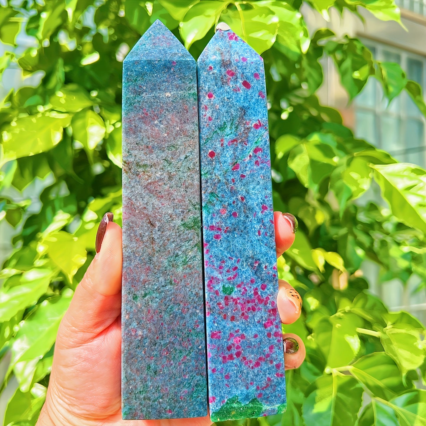 Natural Red blue green treasure square pillar Heal ing Gemstone Home Decor