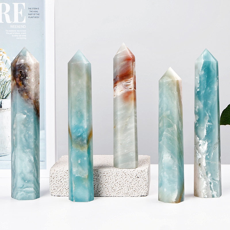 Natural Sky Blue Single Pointed Column  Heal ing Gem stone Home Decor gift
