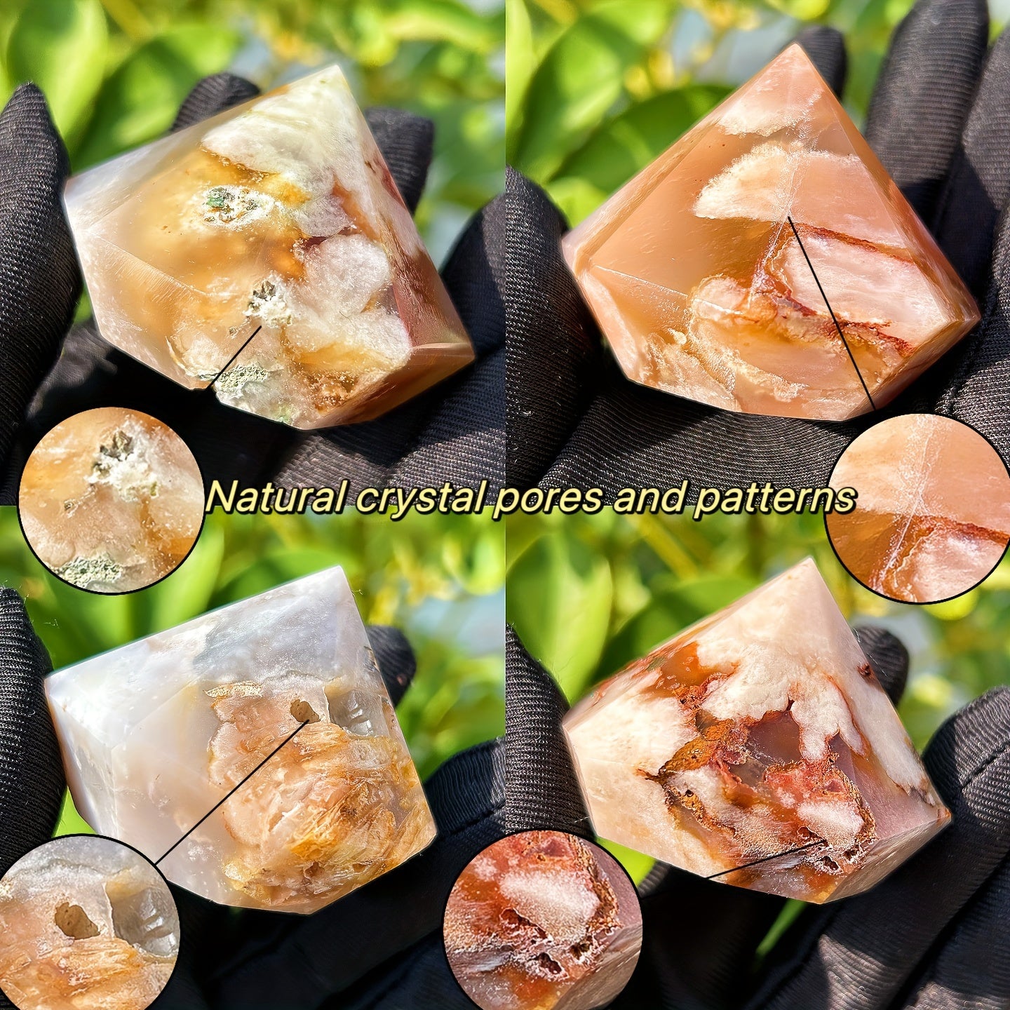Natural Cherry blossom agate carved diamonds Heal ing Gemstone Home Decor