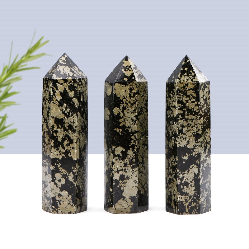 Natural Chalcopyrite single pointed column Heal ing Gemstone Home Decor