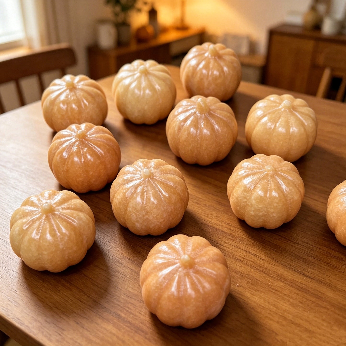 Natural Orange Square Carving Pumpkin Heal ing Gemstone Home Decor