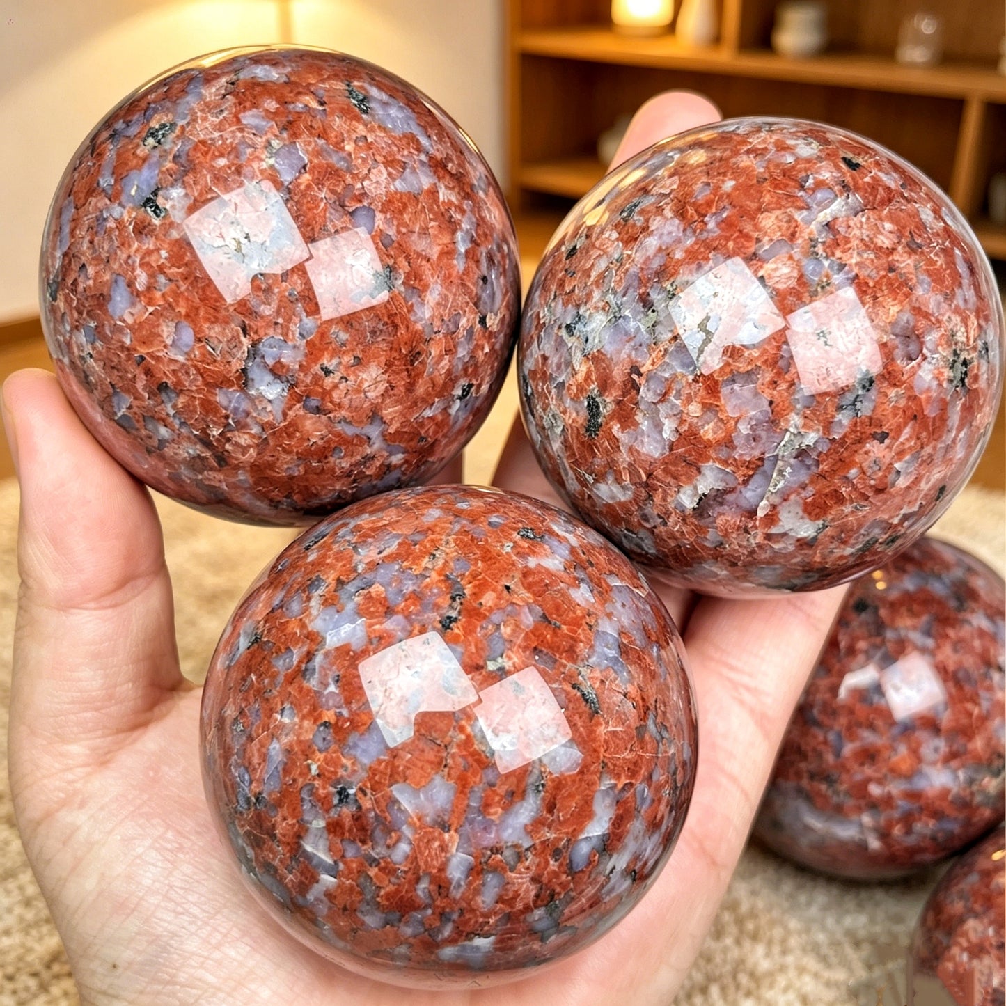 Natural Red violet ball Heal ing Gemstone Home Decor