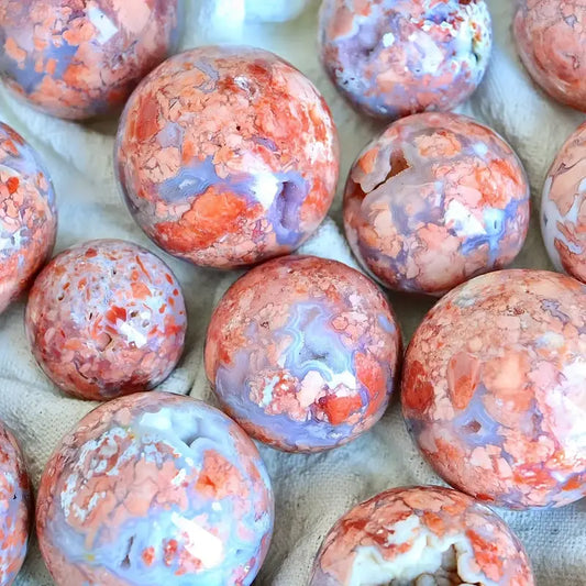 pink flower agate sphere