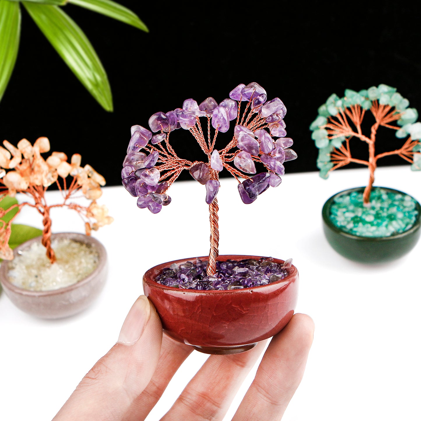 Natural Crystal ornament wealth tree Heal ing Gemstone Home Decor
