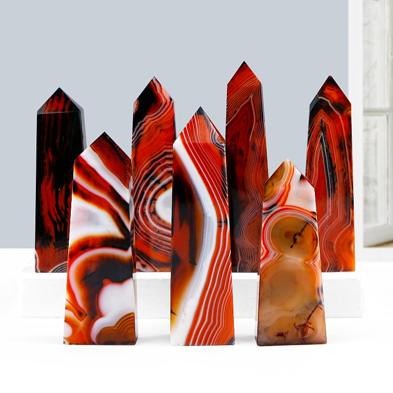 Natural  Black and red wrapped agate pillar Heal ing Gemstone Home Decor