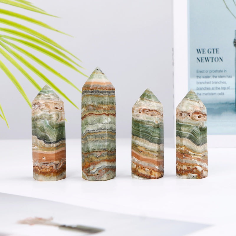 Natural Green Caribbean single pointed pillar Heal ing Gemstone Home Decor