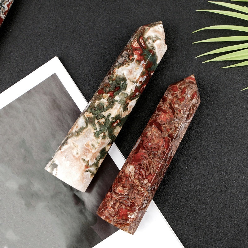 Natural Red water grass agate single pointed column Heal ing Gemstone Home Decor