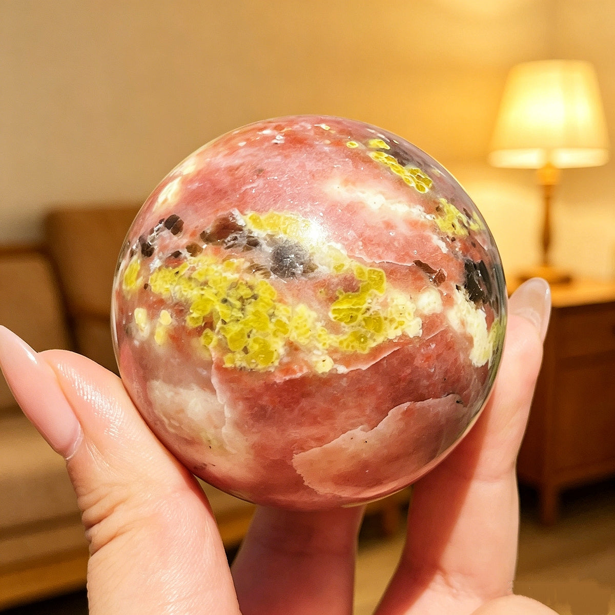 Natural Lotus tourmaline ball Heal ing Gemstone Home Decor