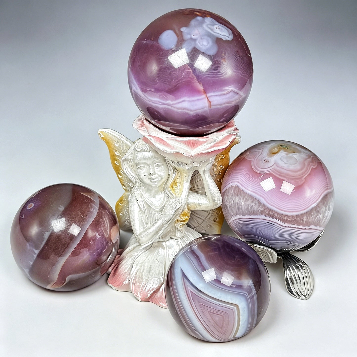 Natural Purple powder wrapped agate ball Heal ing Gemstone Home Decor