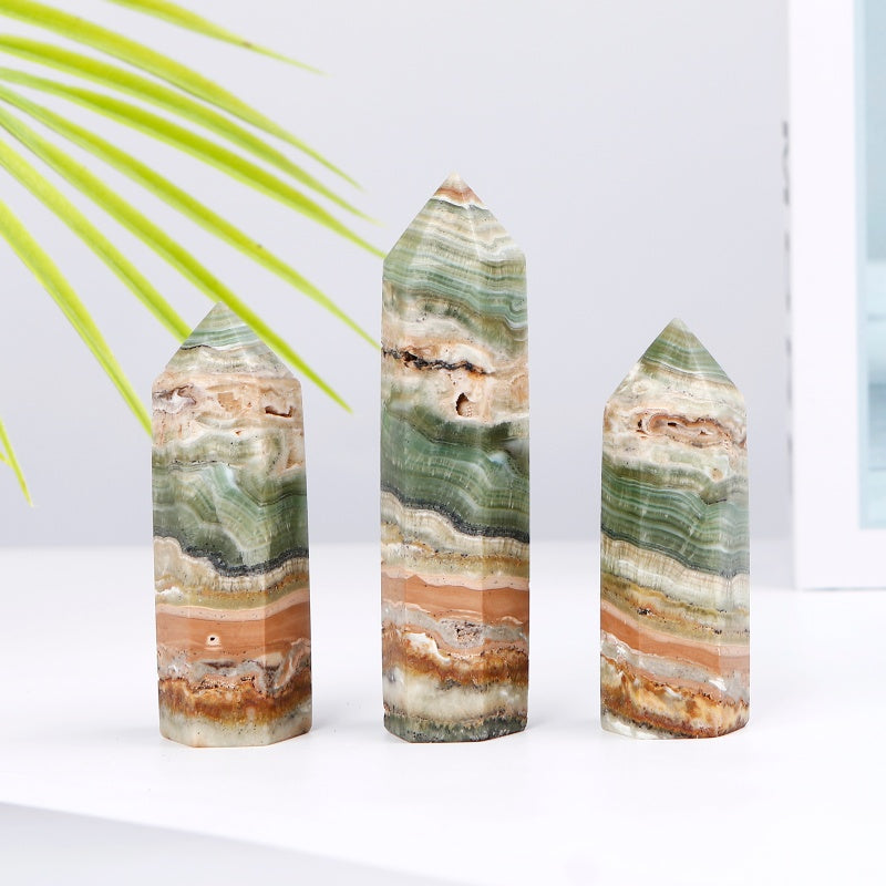 Natural Green Caribbean single pointed pillar Heal ing Gemstone Home Decor