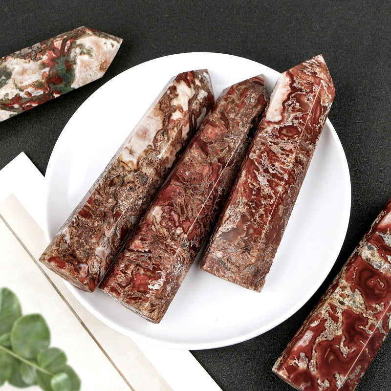 Natural Red water grass agate single pointed column Heal ing Gemstone Home Decor