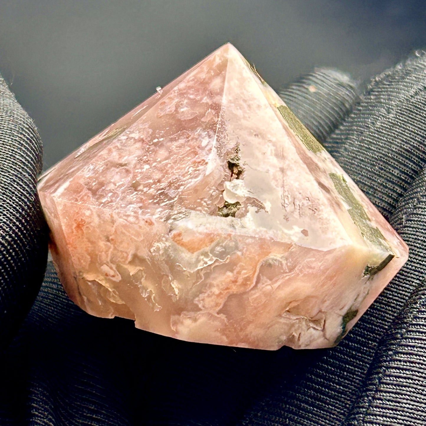 Natural Cherry blossom agate carved diamonds Heal ing Gemstone Home Decor