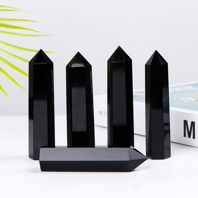 Natural Obsidian single pointed pillar Heal ing Gemstone Home Decor