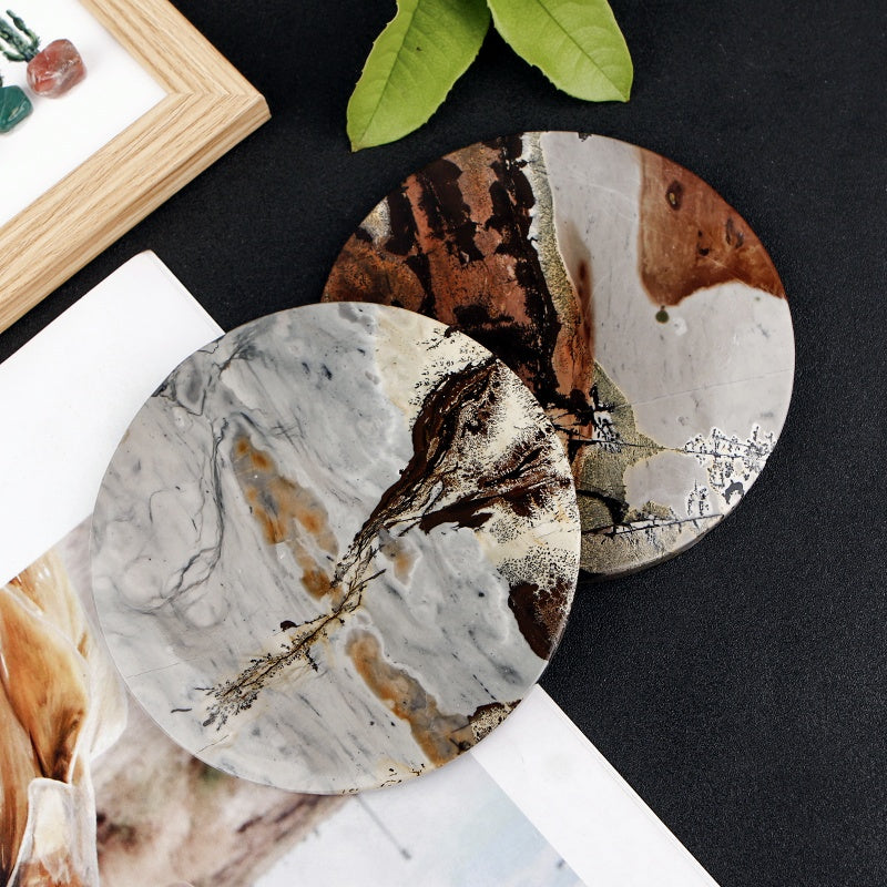 Natural Chinese painting stone disc Heal ing Gemstone Home Decor