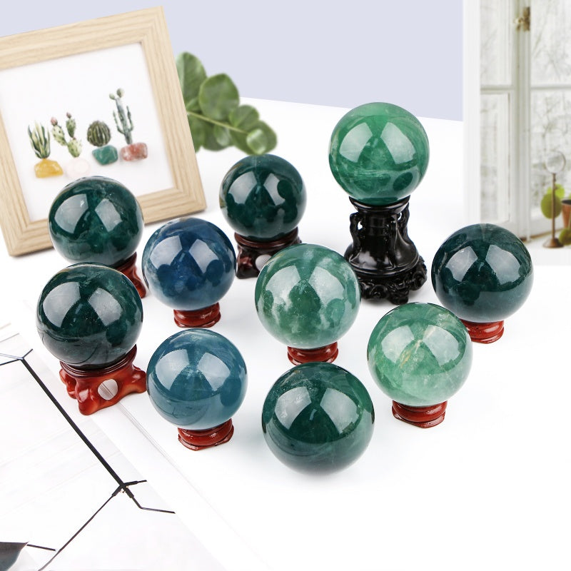 Natural Blue green firefly stone ball Heal ing Gemstone Home Decor