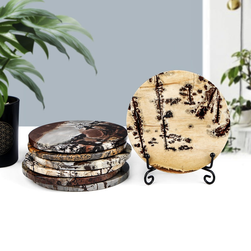 Natural Chinese painting stone disc Heal ing Gemstone Home Decor