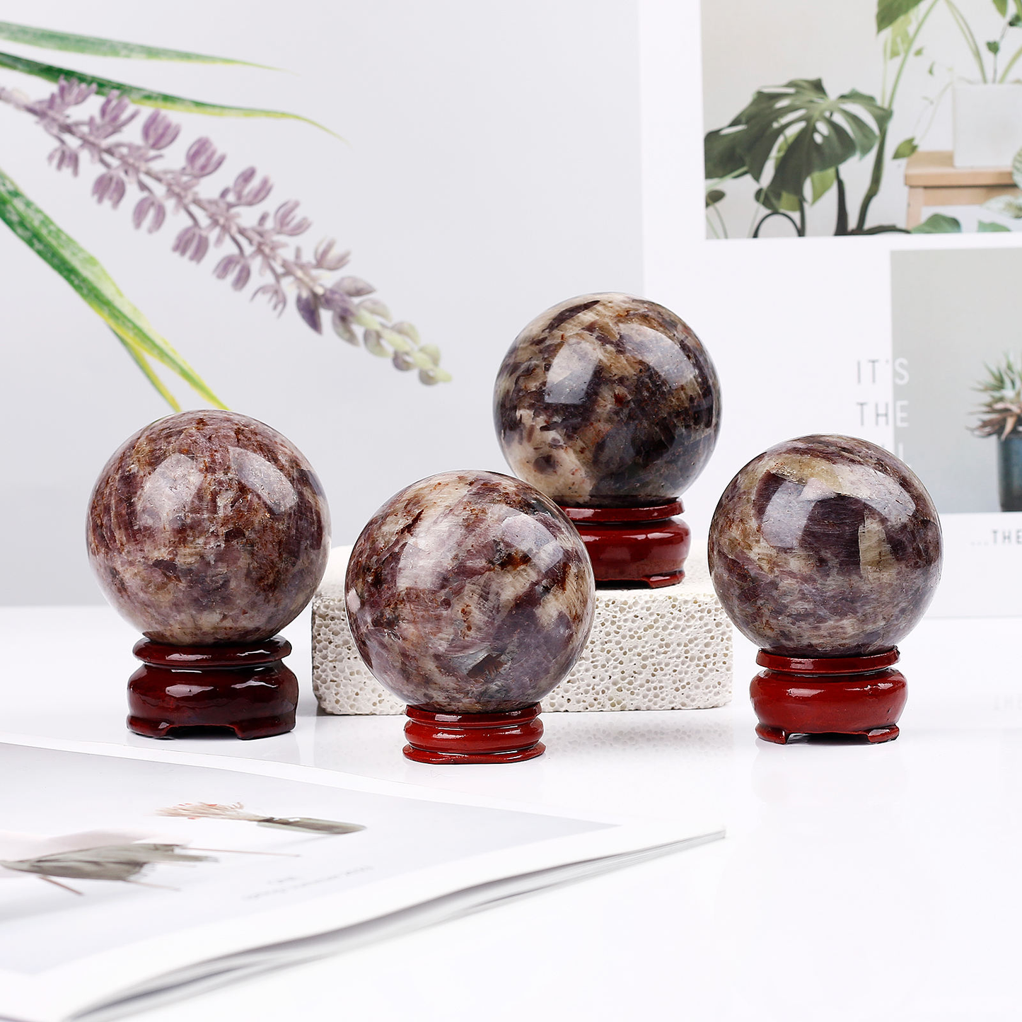 Natural Ruby and Sunstone Sphere Crystal Ball Heal ing Gemstone Home Decor