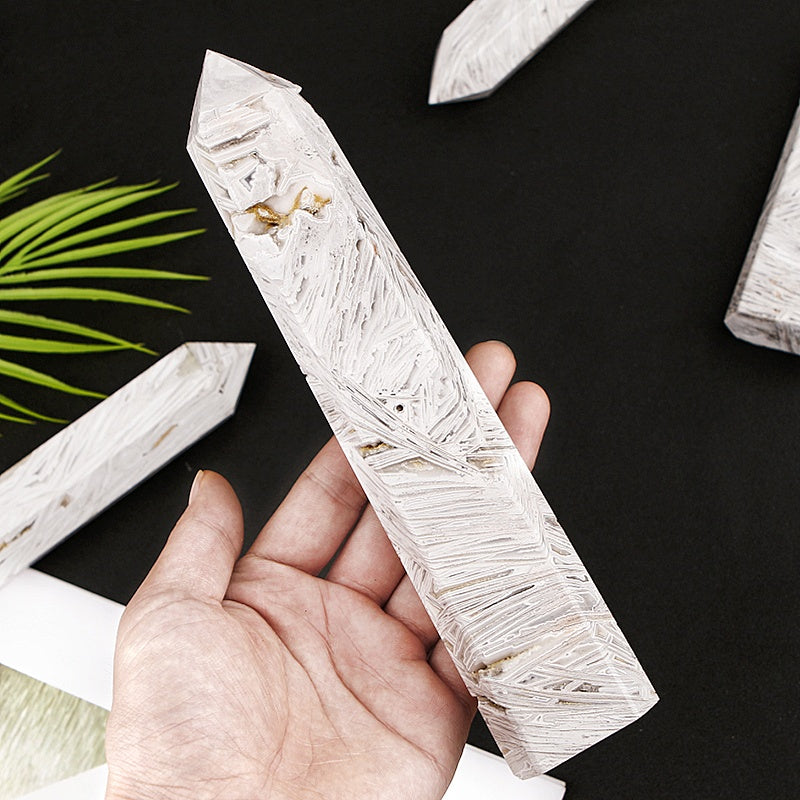 Natural  White Mexican agate single pointed pillar  Heal ing Gemstone Home Decor