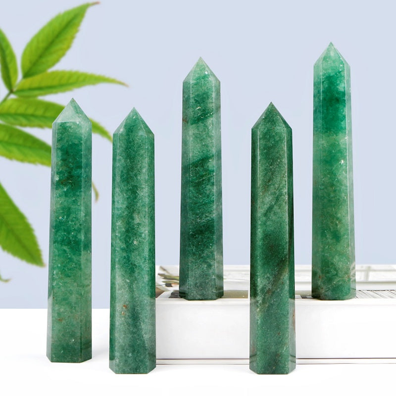 Natural Green Dongling single pointed pillar Heal ing Gemstone Home Decor